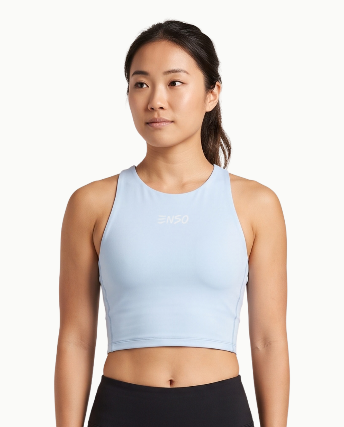 Women's Threshold Crop in Powder Blue, front view on model