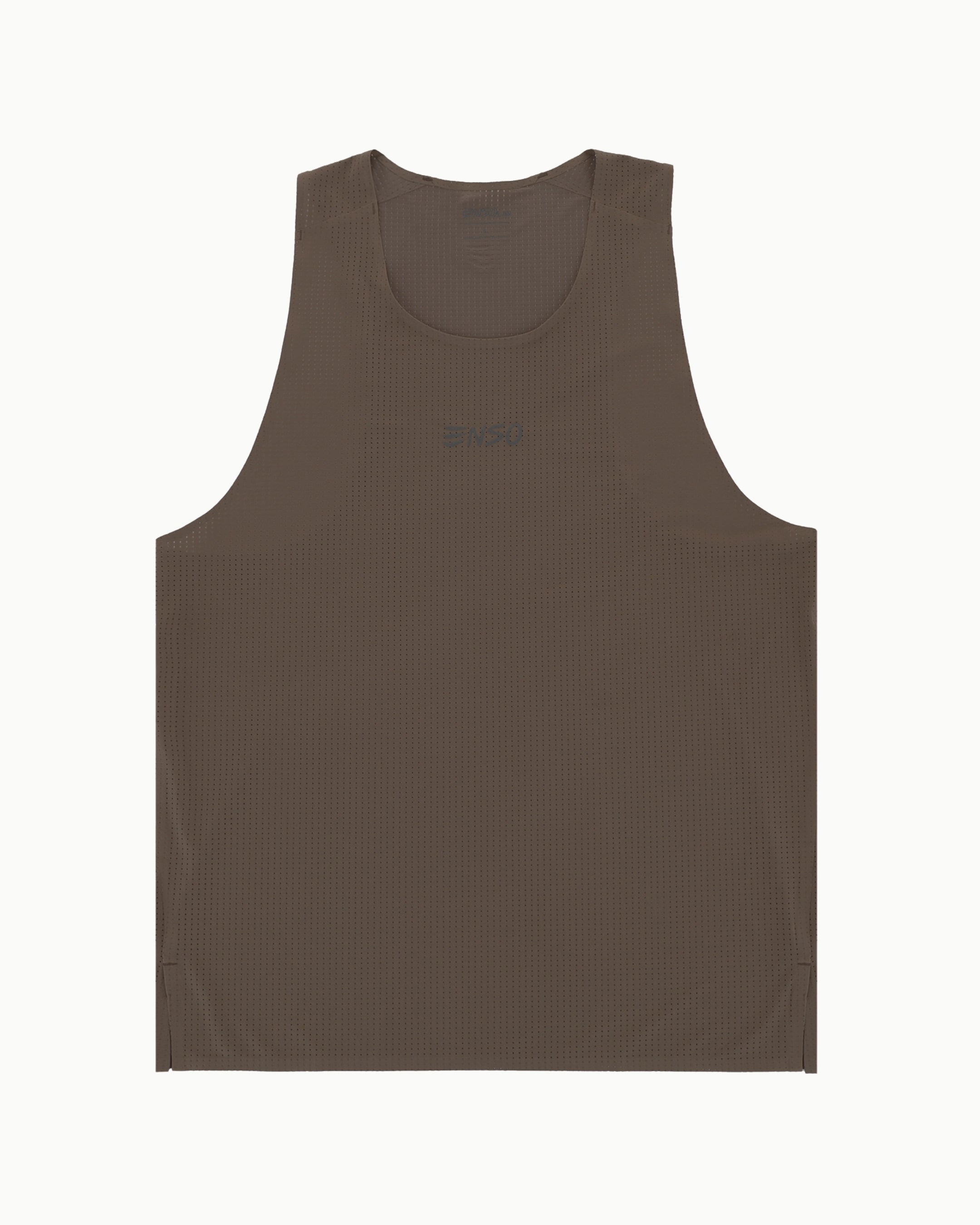 Men's Stride Singlet in Chocolate Martini, flat lay front