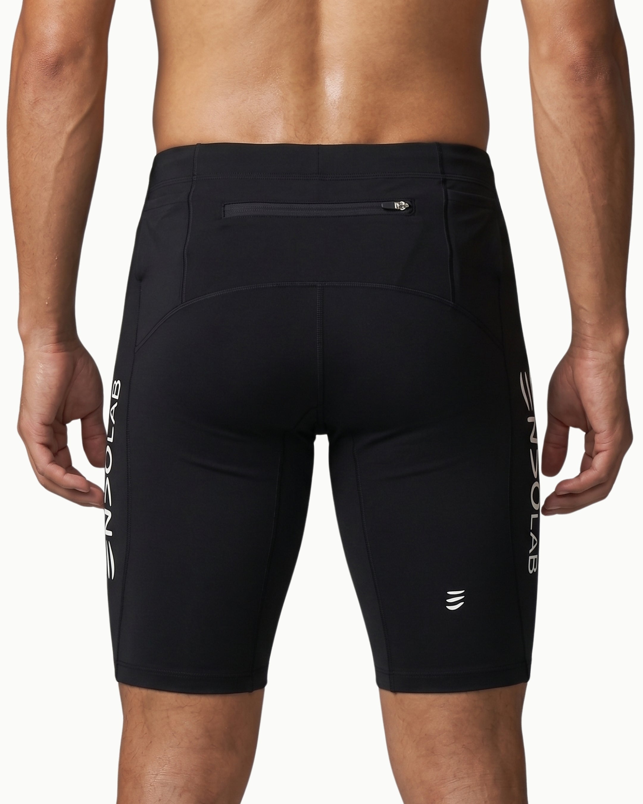 Men's 9 inch Surge Half Tight in Black, back view on model