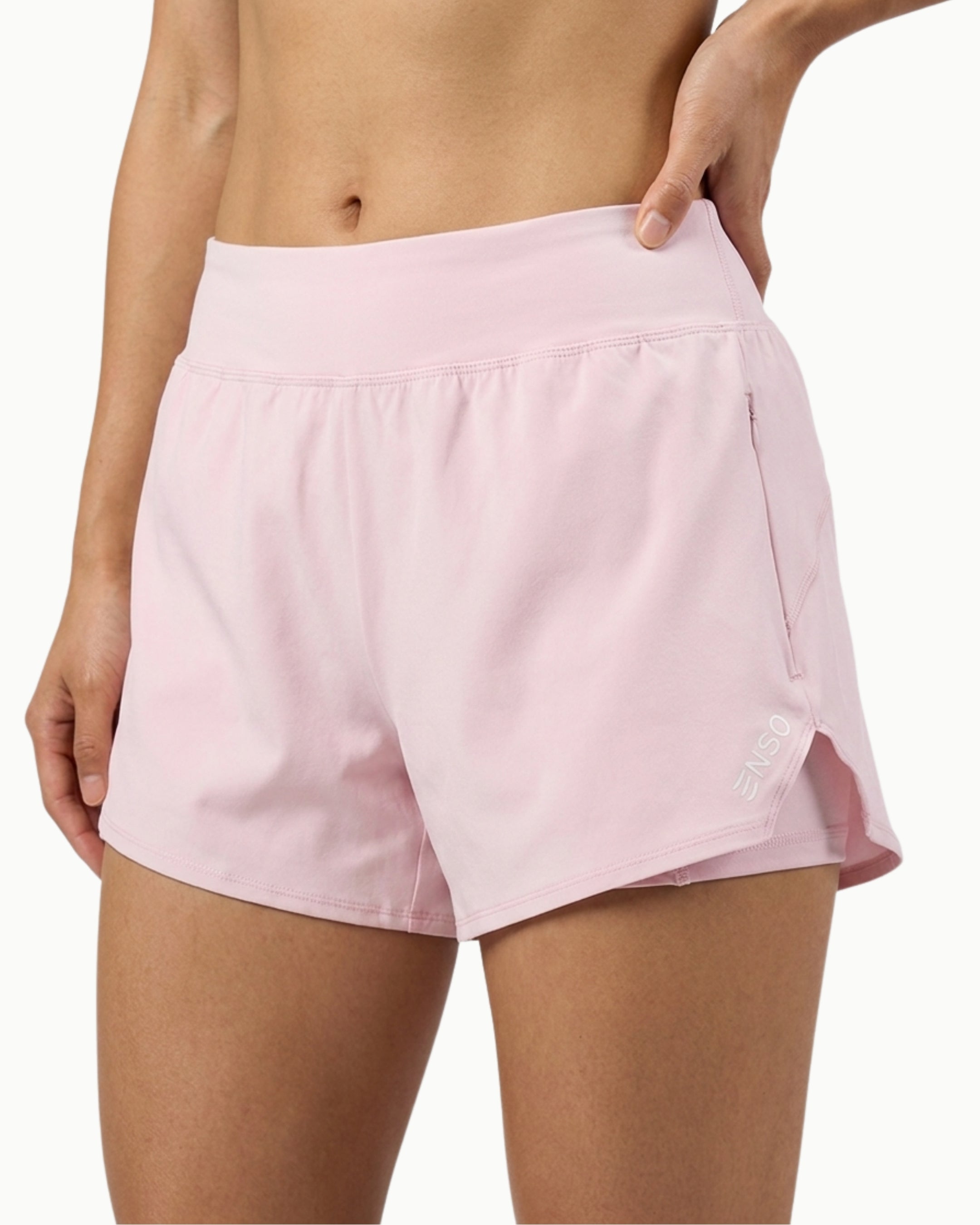 Women's Training Short in Marshmallow, front view on model