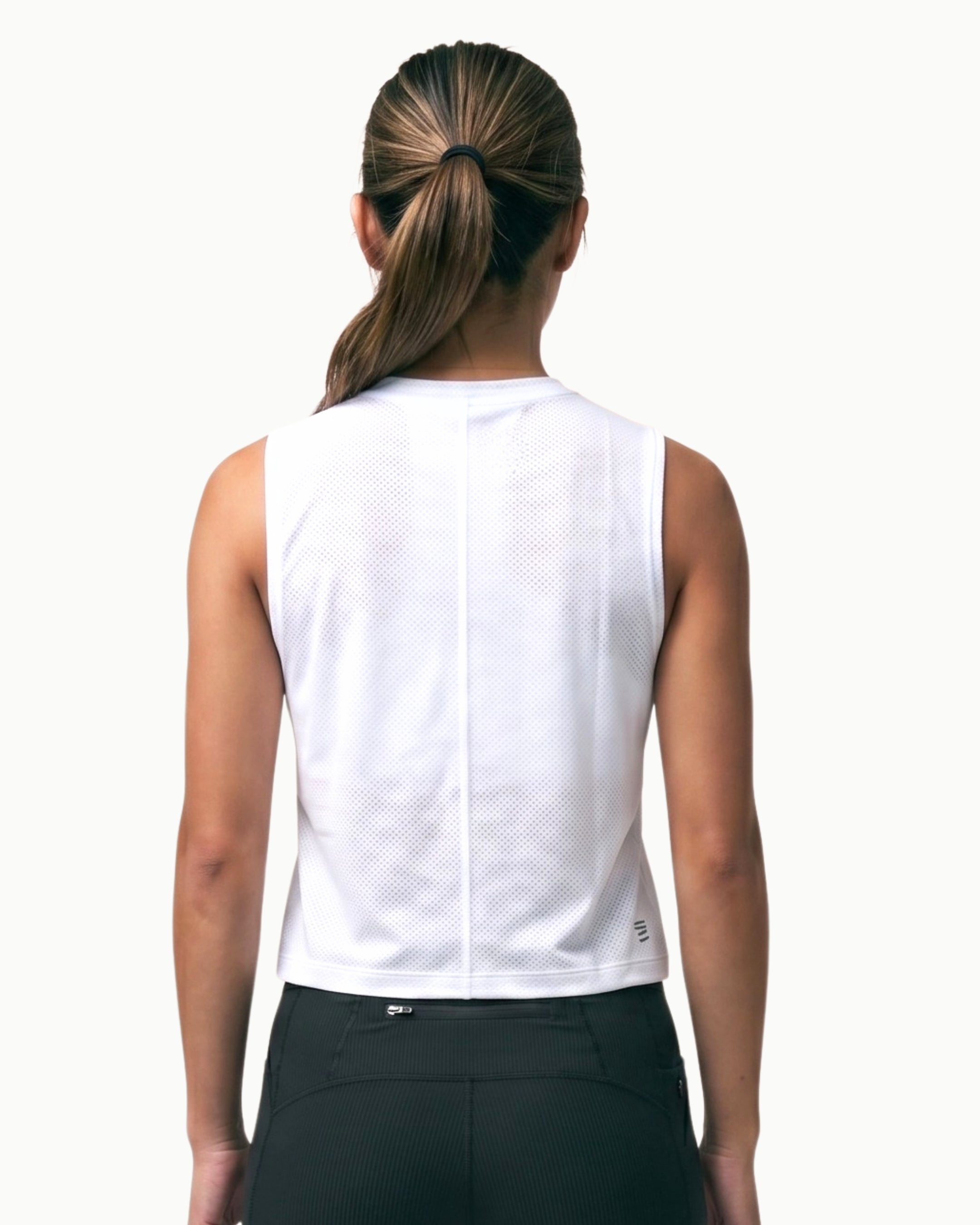 Women's Air Tank in White, back view on model
