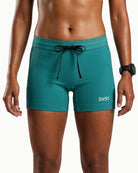 Women's Contour Short in Aquamarine Green, front view on model