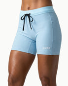 Women's Contour Short in Powder Blue, front view on model