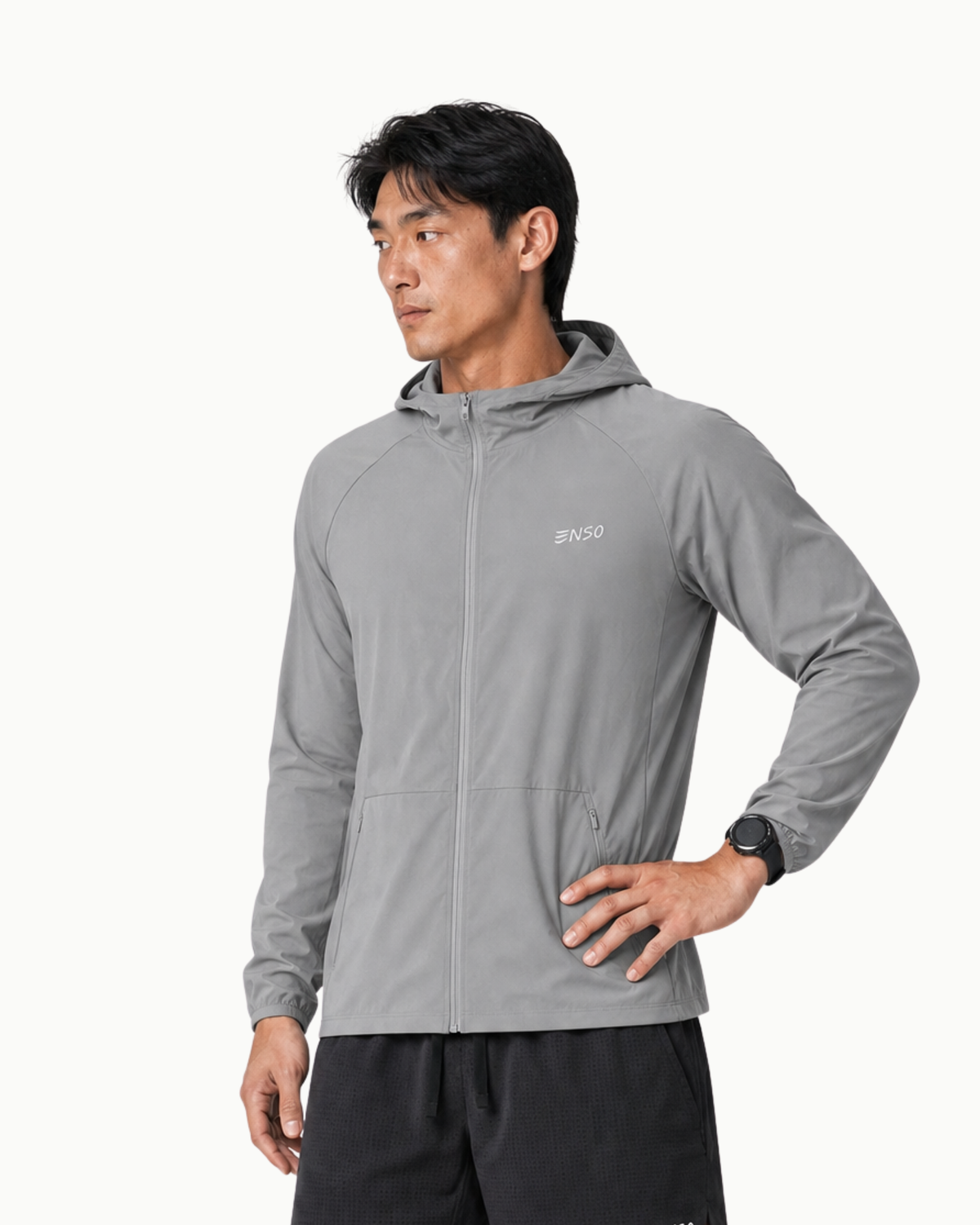 Men's Element Jacket in Ultimate Grey, back view on model