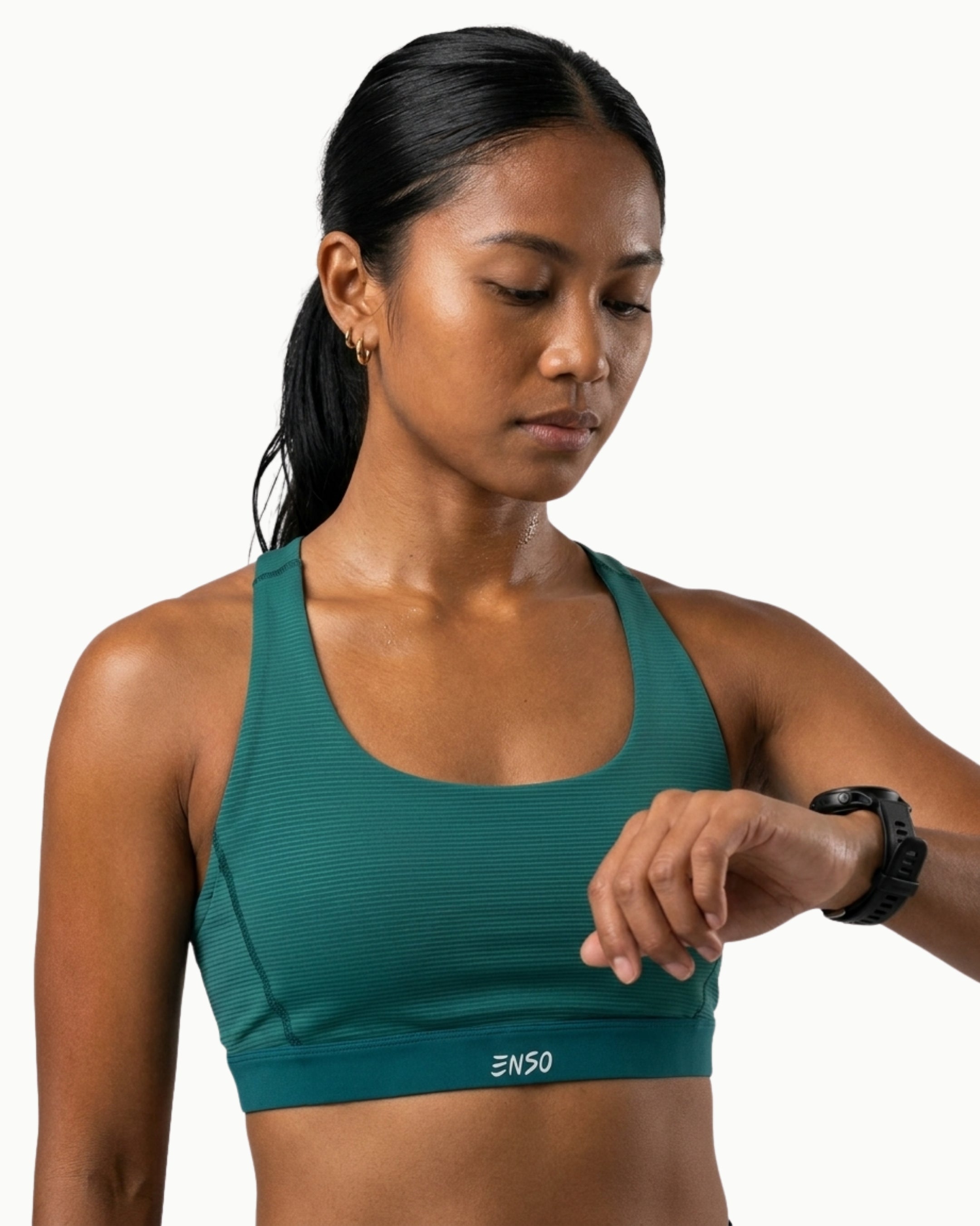Women's Foundation Bra in Aquamarine Green, front view on model