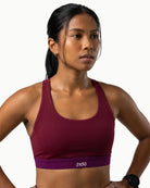 Women's Foundation Bra in Wine, front view on model