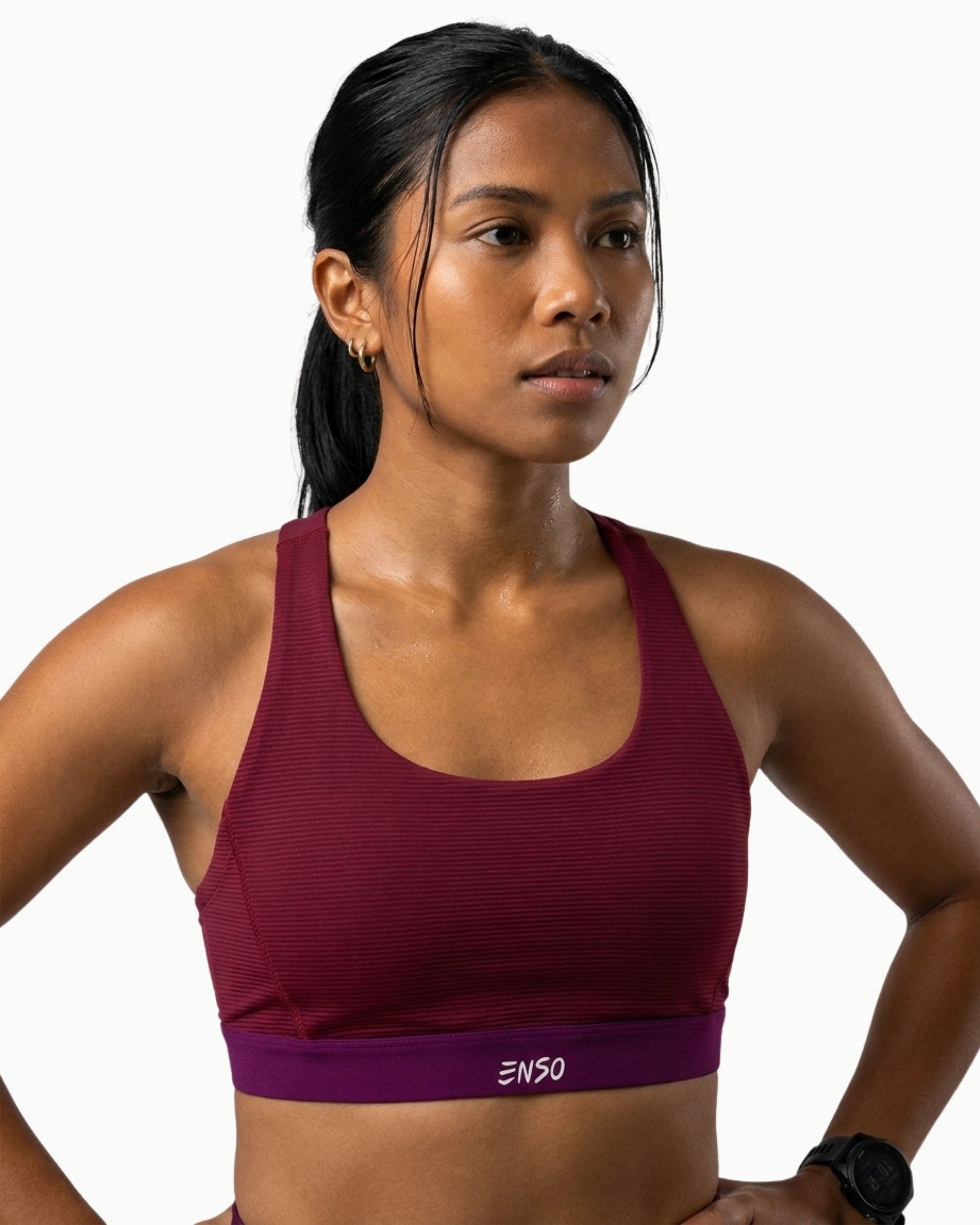 Women's Foundation Bra in Wine, front view on model