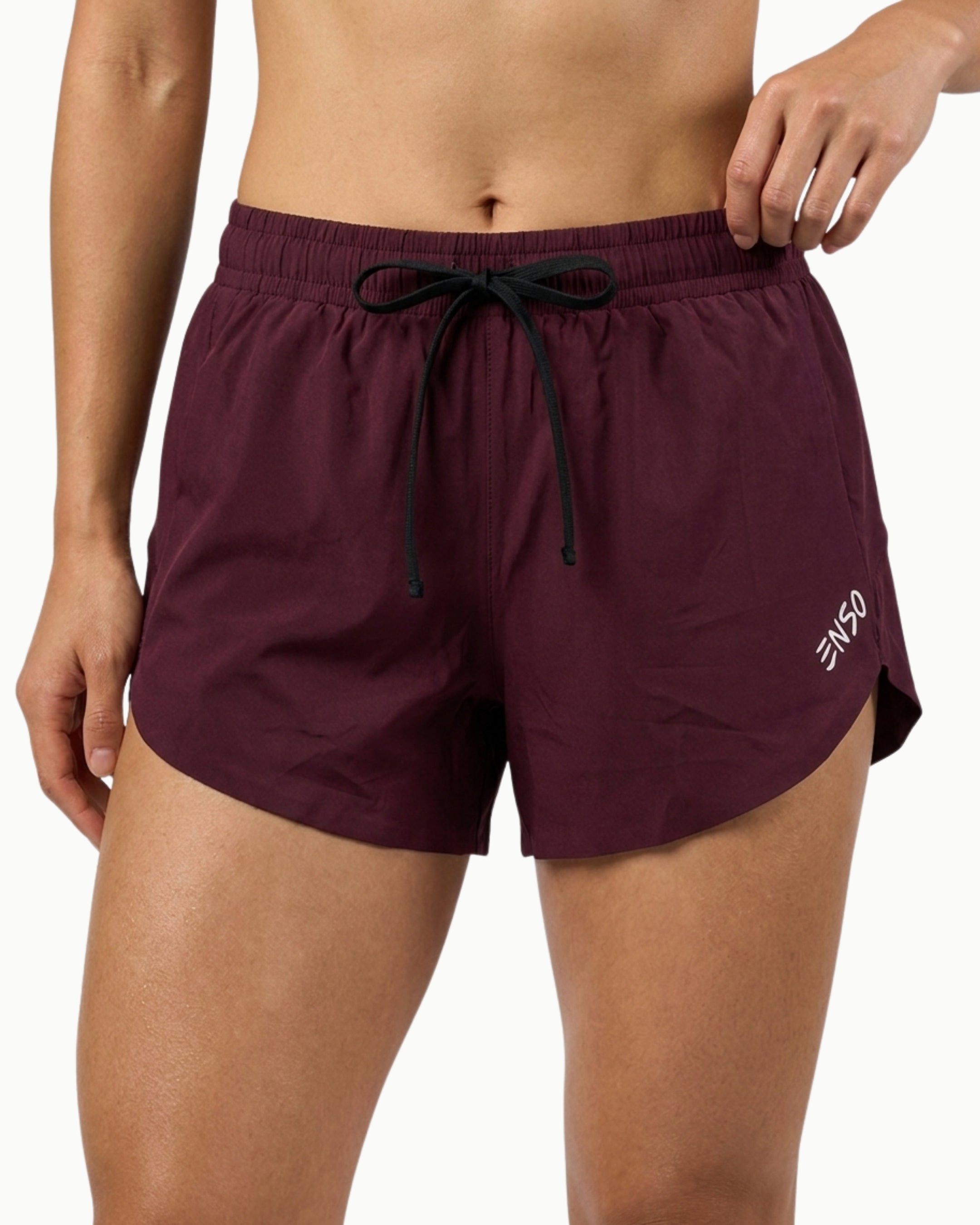 Women's Rhythm Short in Wine, front view on model