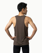 Men's Stride Singlet in Chocolate Martini, back view on model