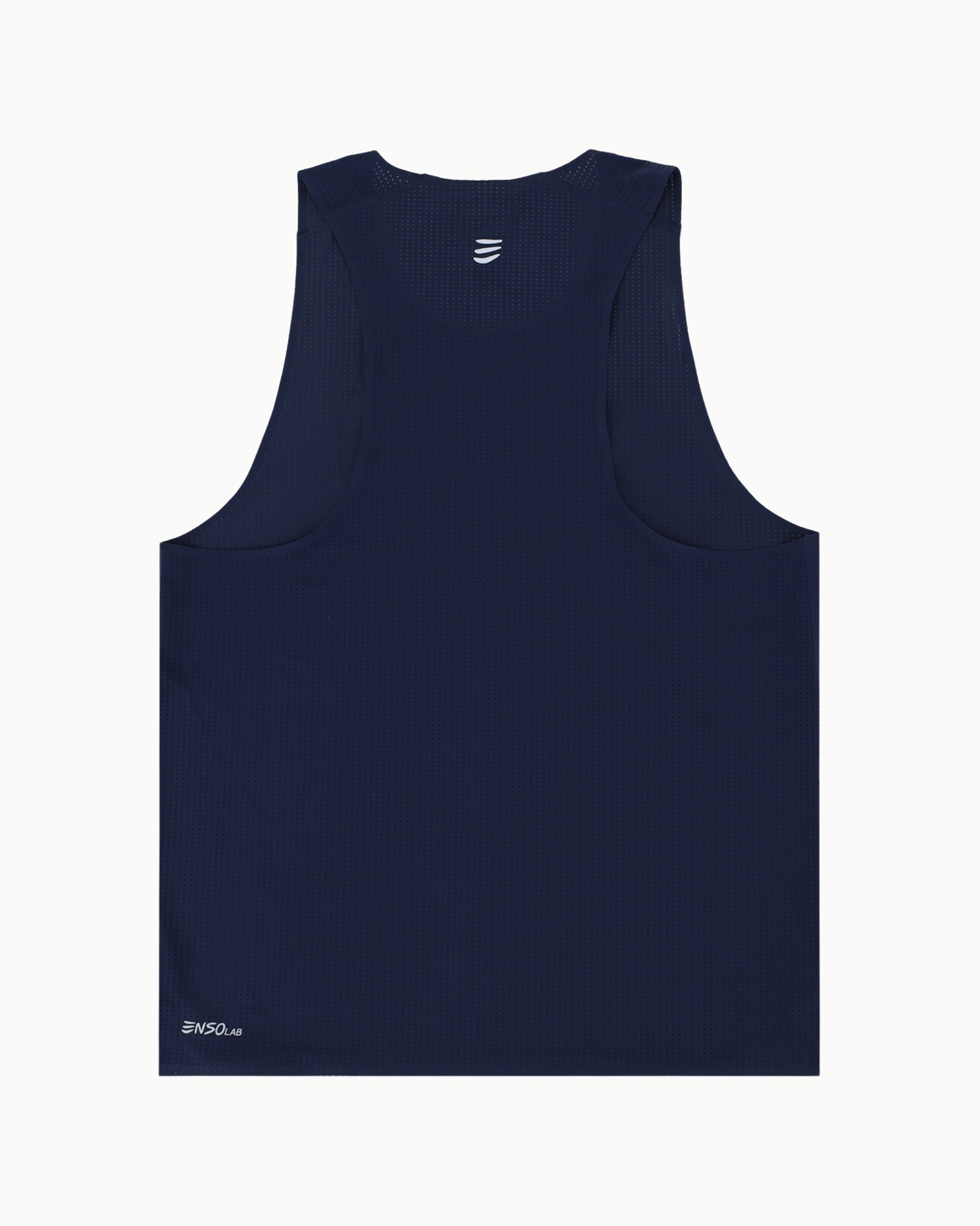 Men's Stride Singlet in Navy, flat lay detail of bonded seamless construction